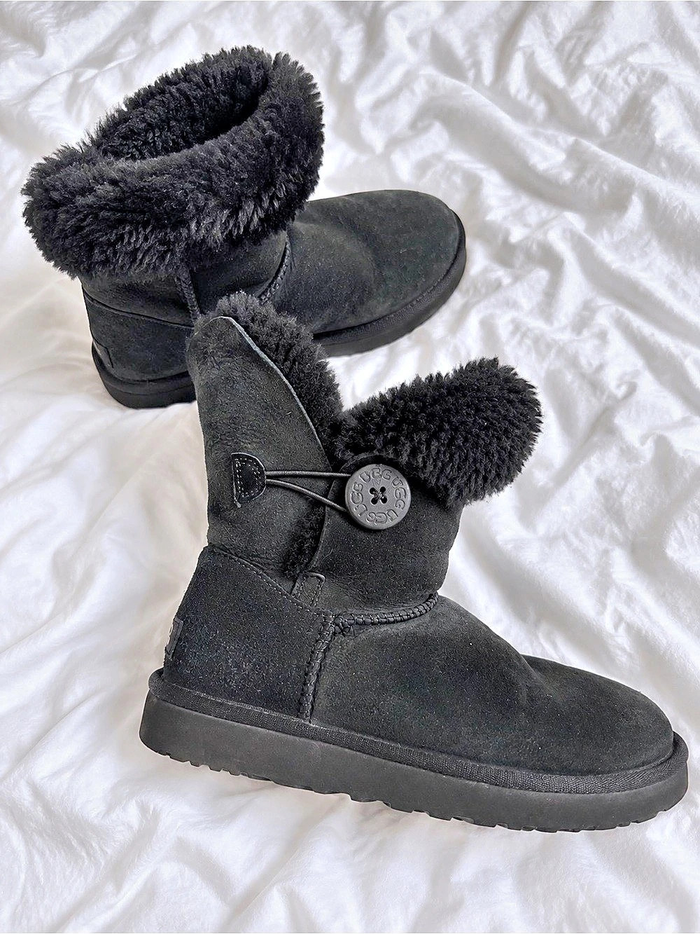 UGG Bailey Button Boot Black Shearling-Lined Winter Boots